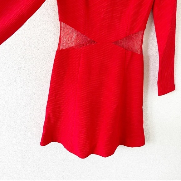 Sandro Paris Rayke Red Lace Cutout Jersey Dress - Picture 5 of 12